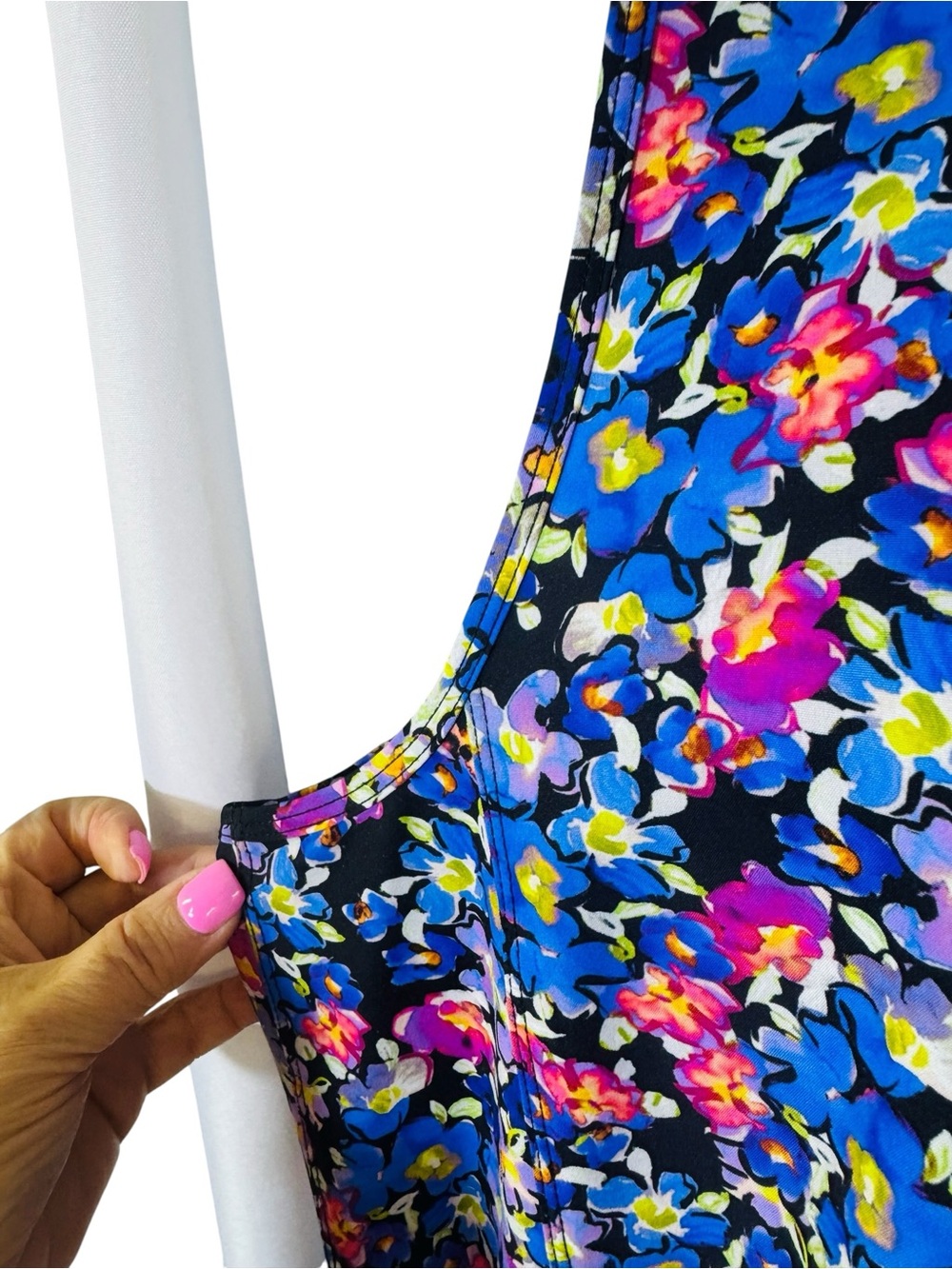 RBX Activewear Dress Stretch Woven Blue Floral Pullover Sleeveless Pockets Sz L - Picture 6 of 12